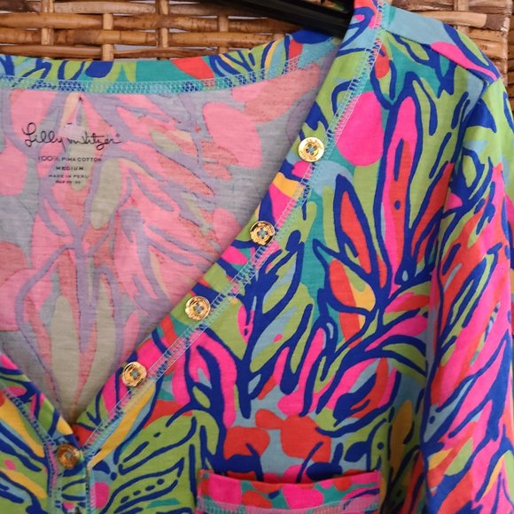 LILLY PULITZER Palmetto Dress Pink ¾” Sleeve Knee Length Button Pocket - Picture 5 of 9